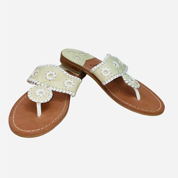 Jack Rogers 1960 Jack’s Flats Cream White Leather Sandals Slip On 6M Summer - Picture 2 of 7